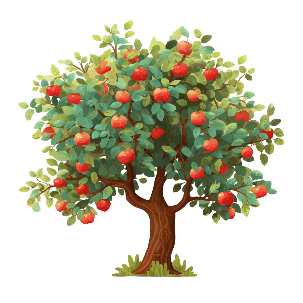 Cartoon illustration of apple trees