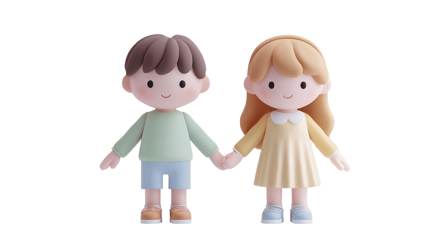 3D illustration of children holding hands
